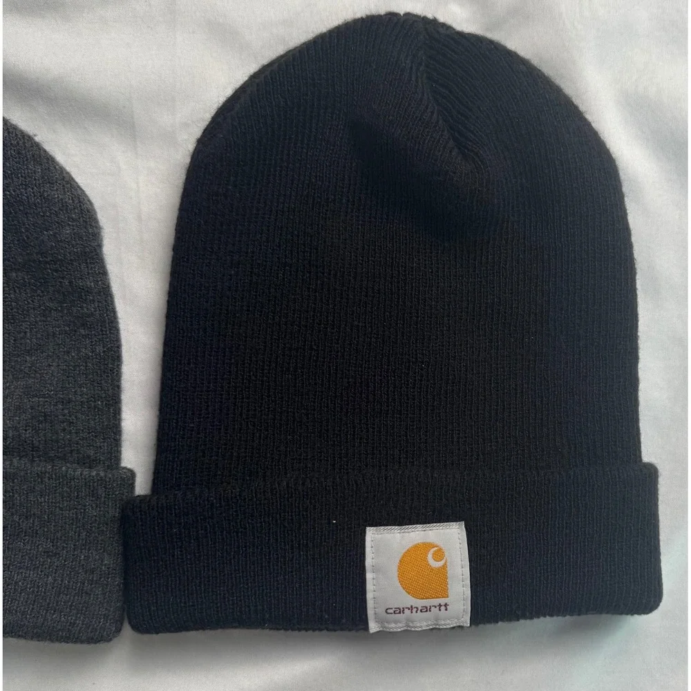 Carhartt Watch Hat Beanie Bundle Black and Charcoal Grey Ribbed Knit Caps 2 Pack